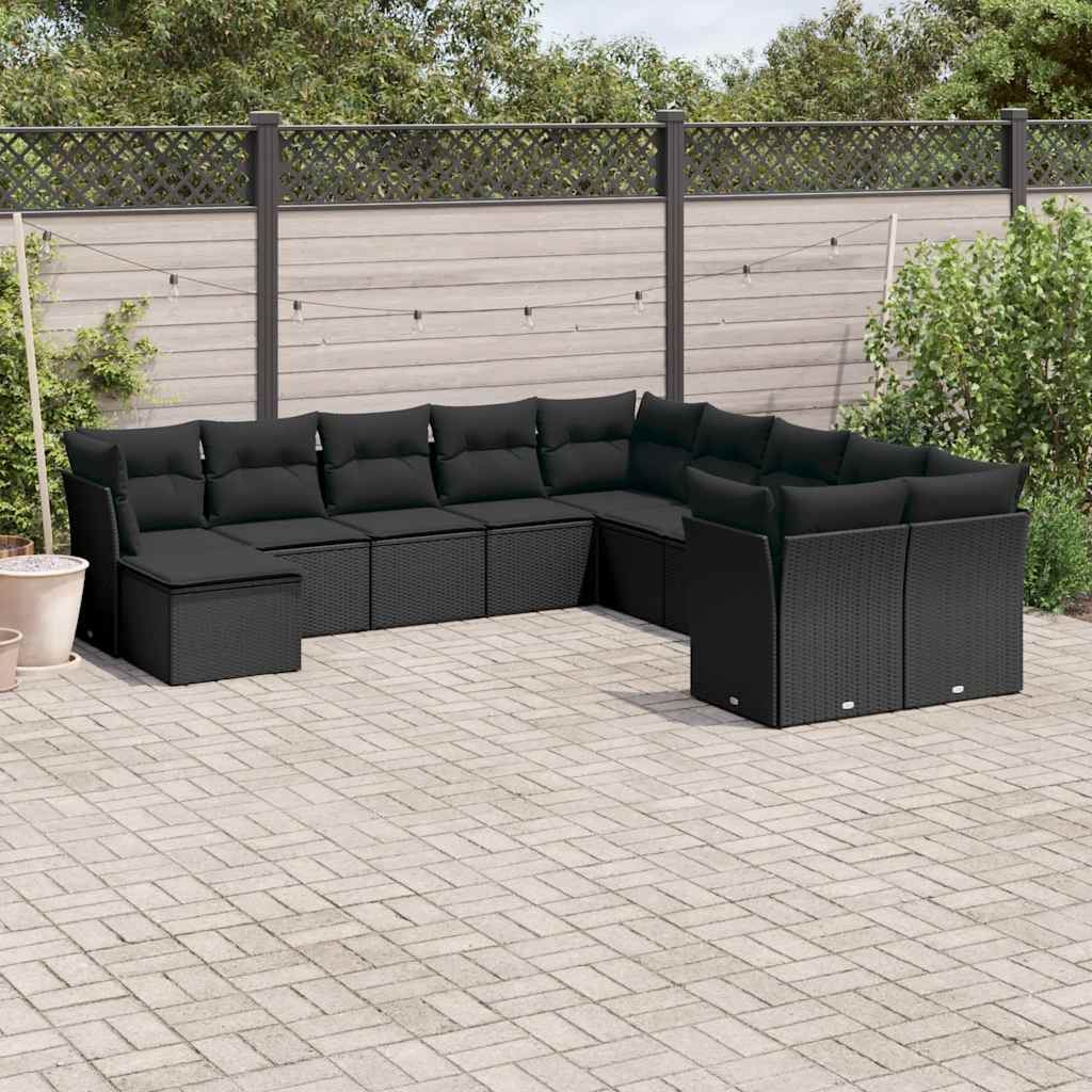 11-dijelni set vrtnih sofa od poliratana s jastucima crni