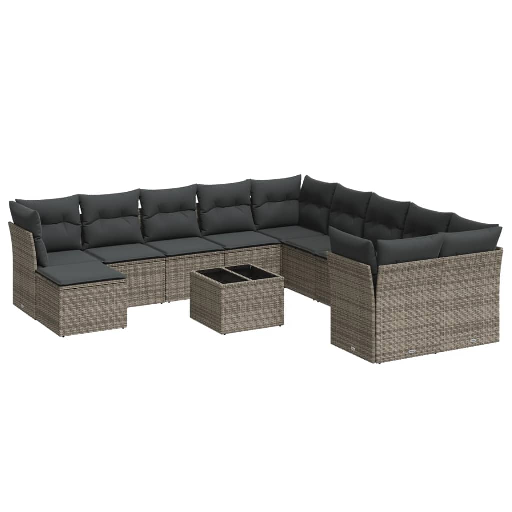 12-dijelni set vrtnih sofa od poliratana s jastucima sivi
