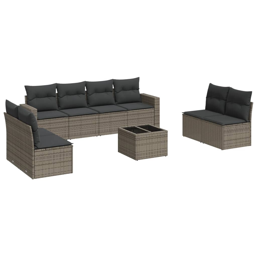 9-dijelni set vrtnih sofa od poliratana s jastucima sivi