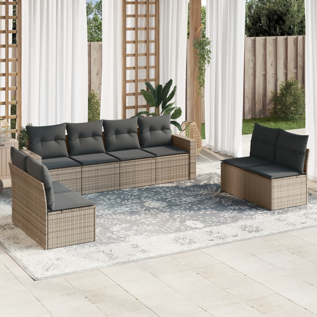 9-dijelni set vrtnih sofa od poliratana s jastucima sivi