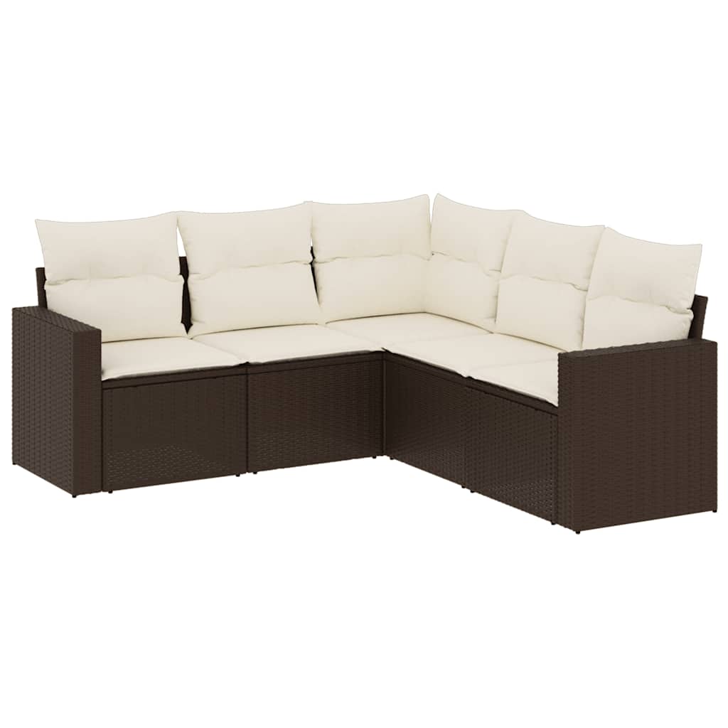 5-dijelni set vrtnih sofa s jastucima poliratan smeđi