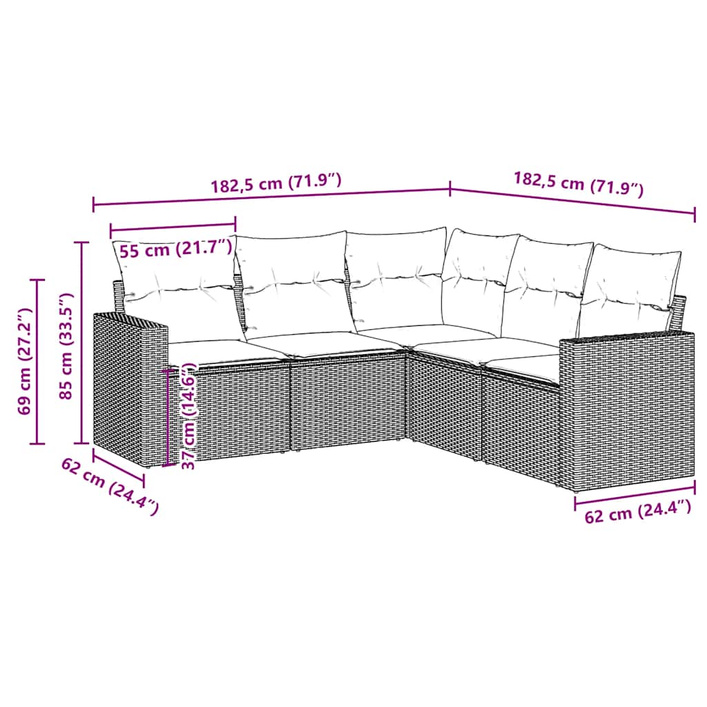 5-dijelni set vrtnih sofa s jastucima poliratan smeđi