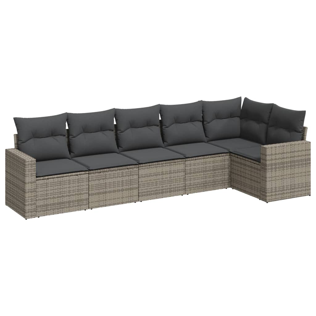 6-dijelni set vrtnih sofa od poliratana s jastucima sivi