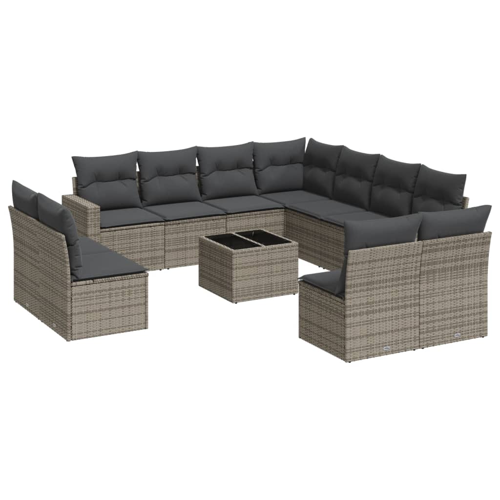 12-dijelni set vrtnih sofa od poliratana s jastucima sivi