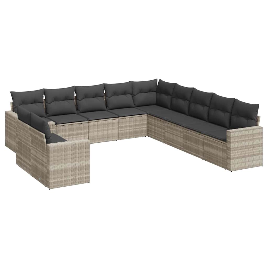 11-dijelni set vrtnih sofa poliratan s jastucima svijetlosivi
