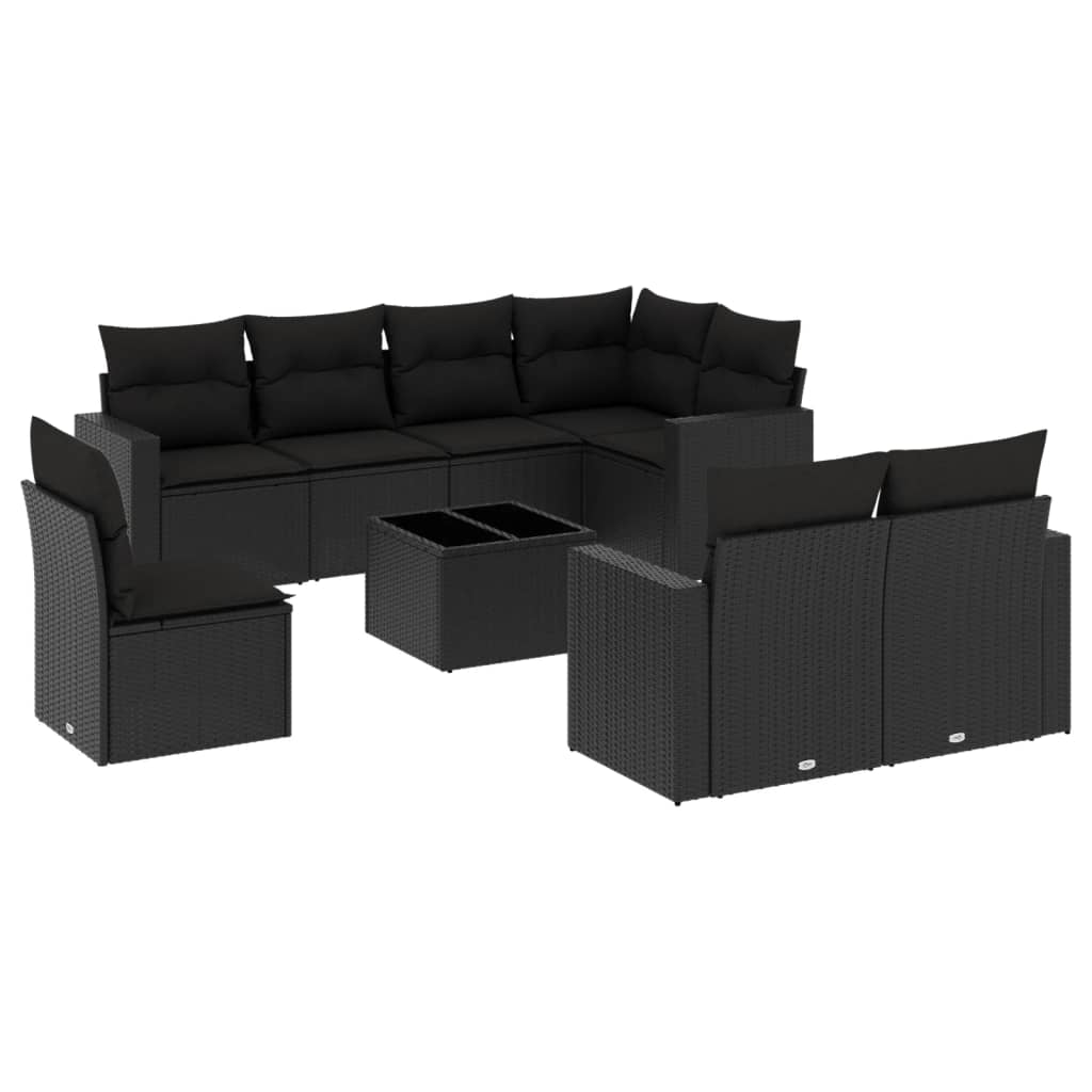 9-dijelni set vrtnih sofa s jastucima crni od poliratana
