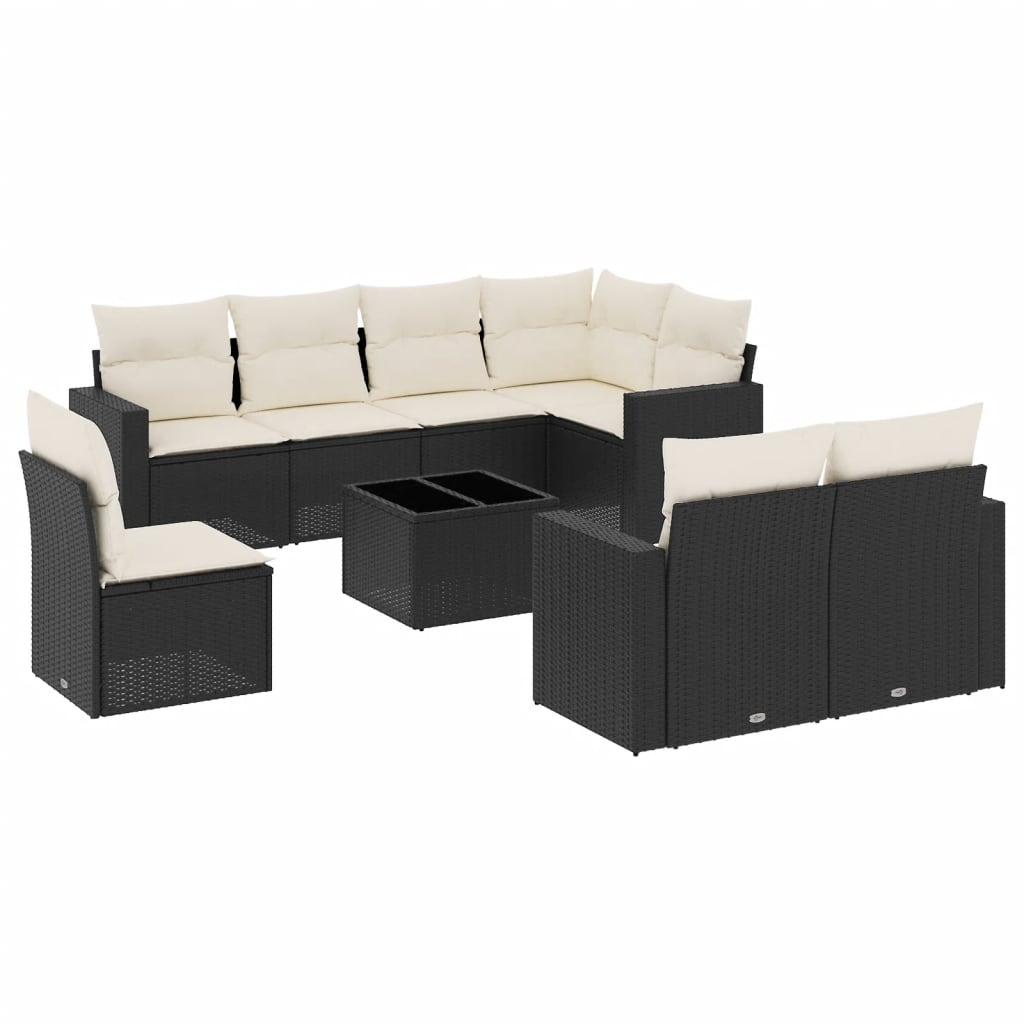 9-dijelni set vrtnih sofa s jastucima crni od poliratana