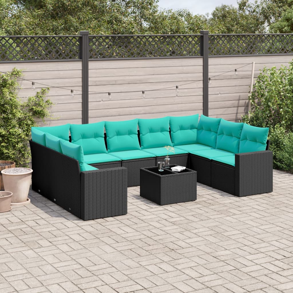10-dijelni set vrtnih sofa od poliratana s jastucima crni