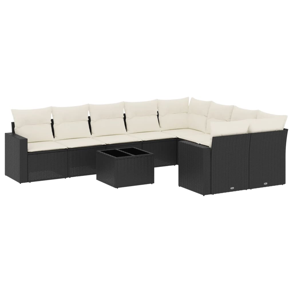 10-dijelni set vrtnih sofa s jastucima crni od poliratana