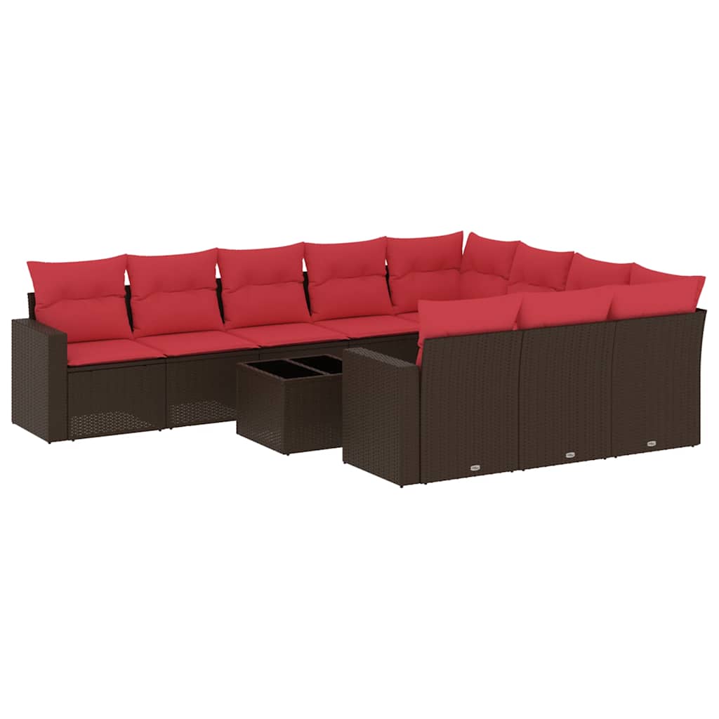 11-dijelni set vrtnih sofa od poliratana s jastucima smeđi