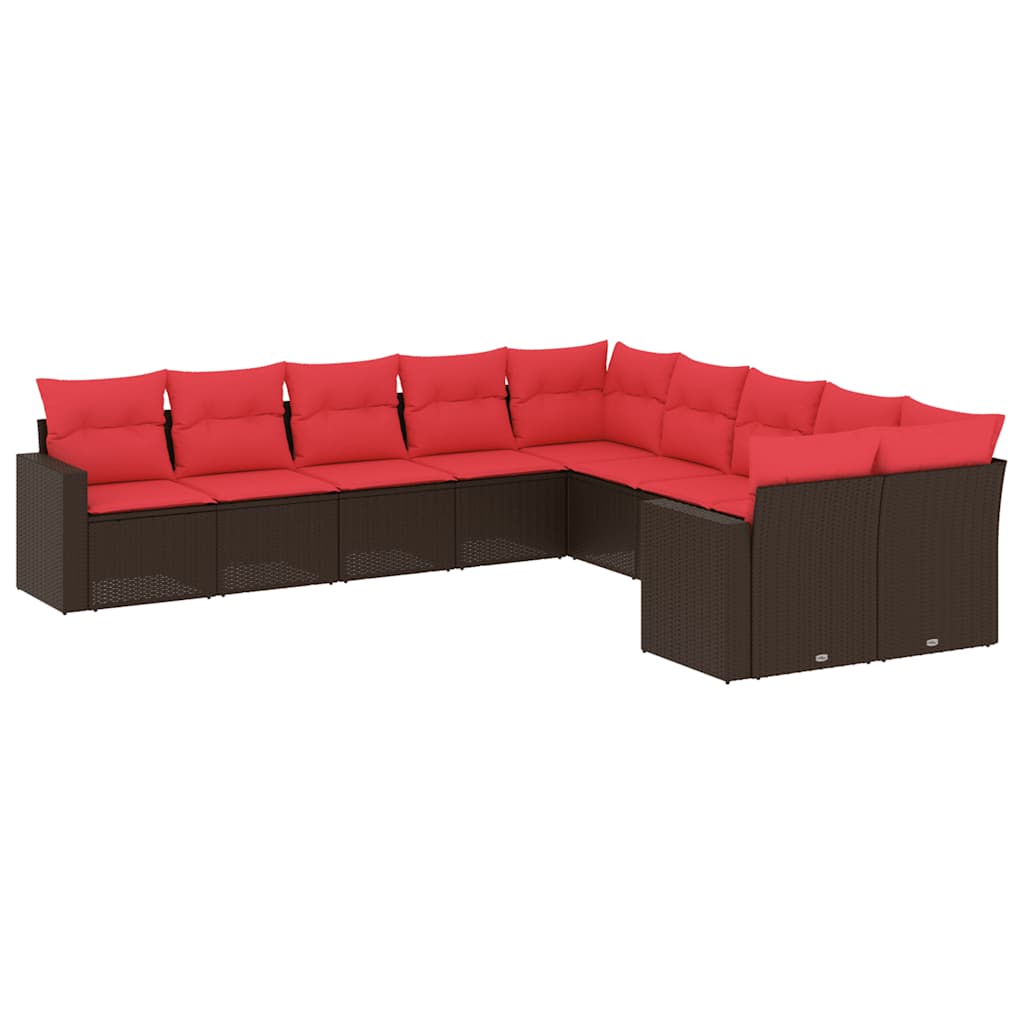 10-dijelni set vrtnih sofa od poliratana s jastucima smeđi