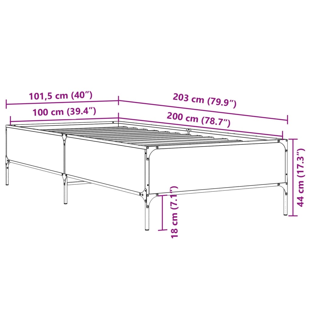 Okvir za krevet crni 100x200 cm konstruirano drvo i metal