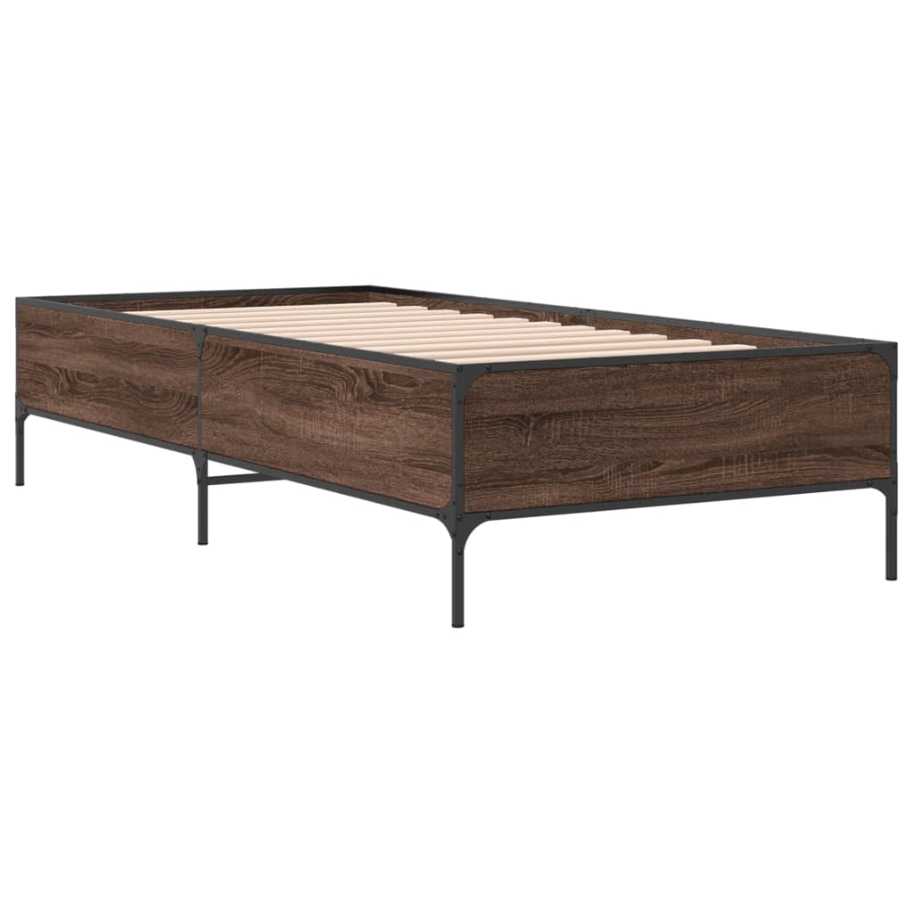 Okvir za krevet smeđi hrast 90x200 cm konstruirano drvo i metal