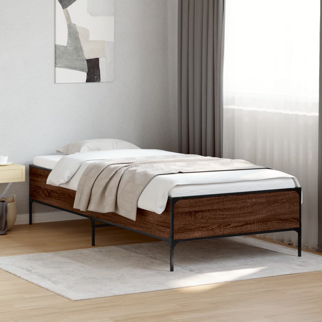 Okvir za krevet smeđi hrast 90x190 cm konstruirano drvo i metal