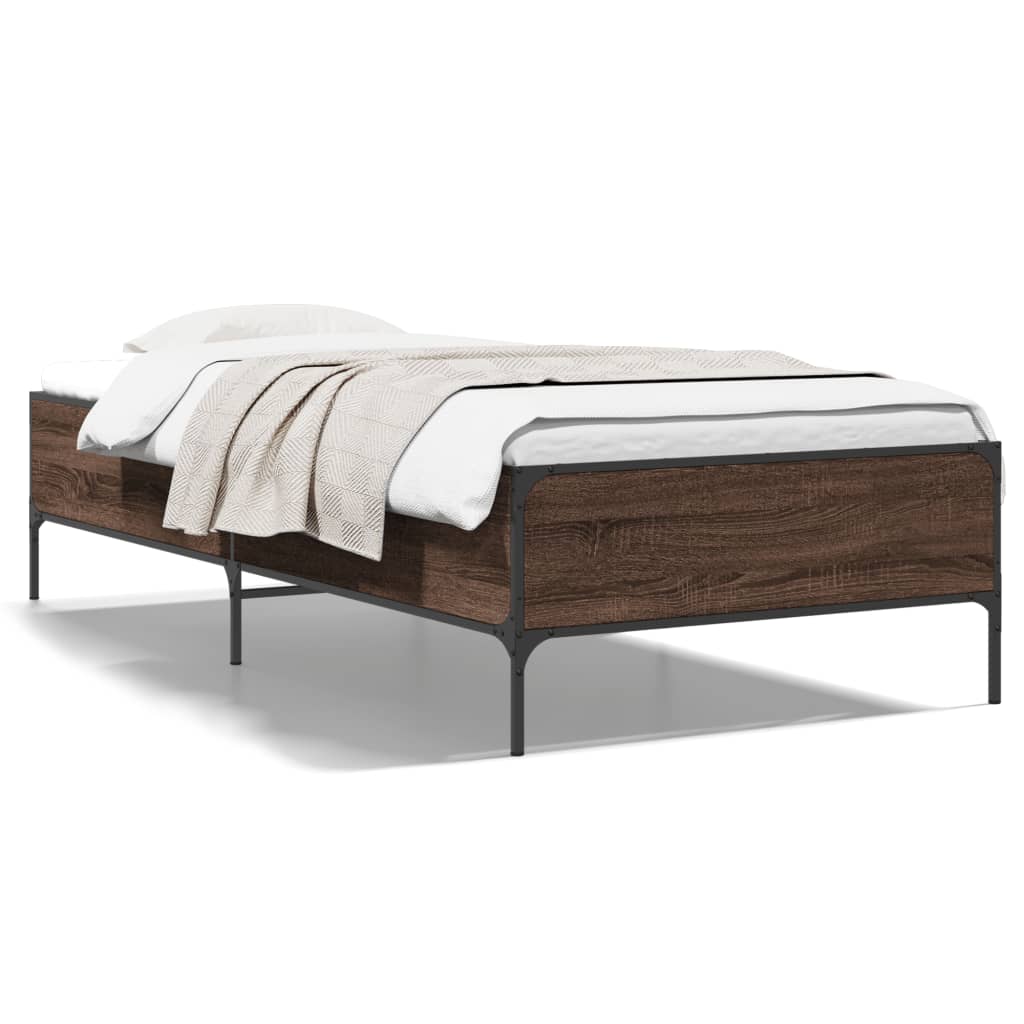 Okvir za krevet smeđi hrast 75x190 cm konstruirano drvo i metal