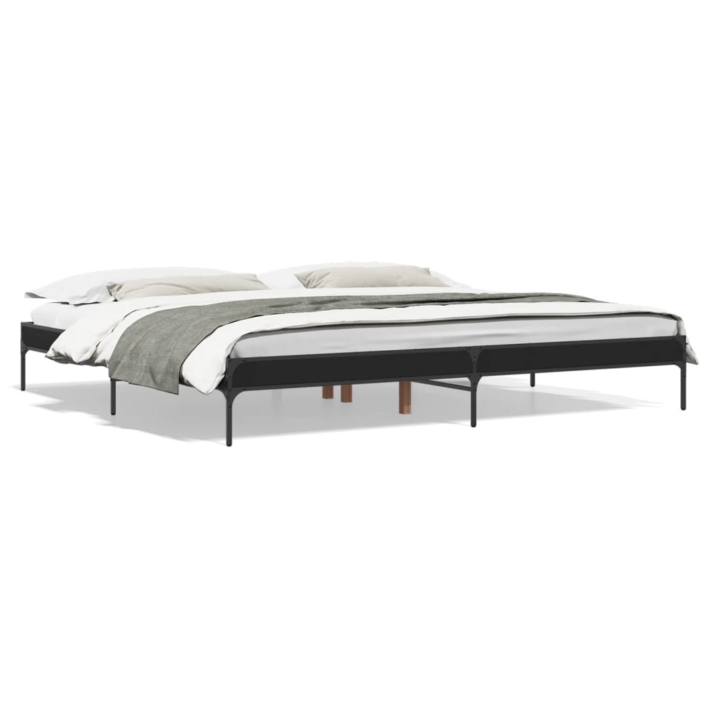 Okvir za krevet crni 200 x 200 cm konstruirano drvo i metal