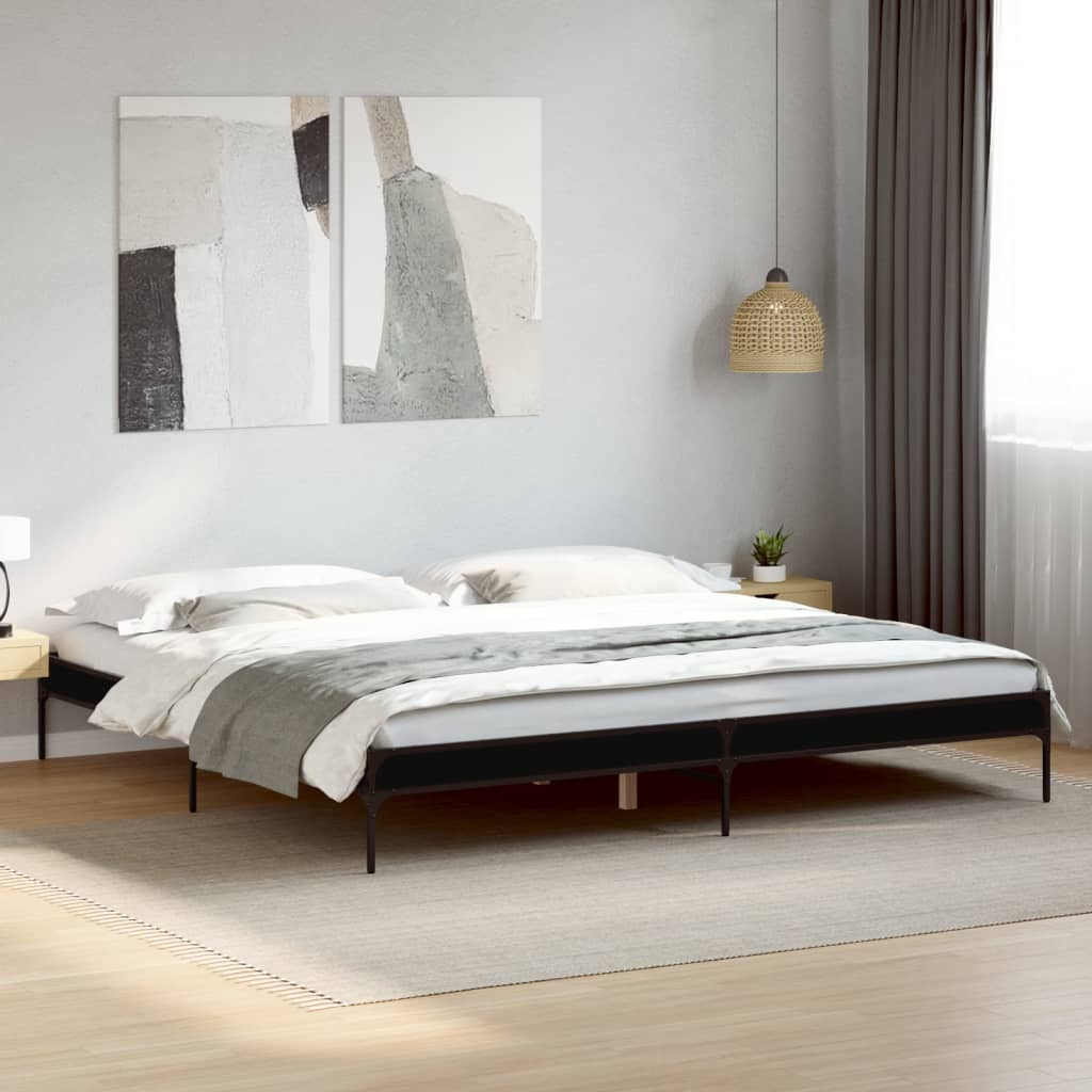 Okvir za krevet crni 200 x 200 cm konstruirano drvo i metal