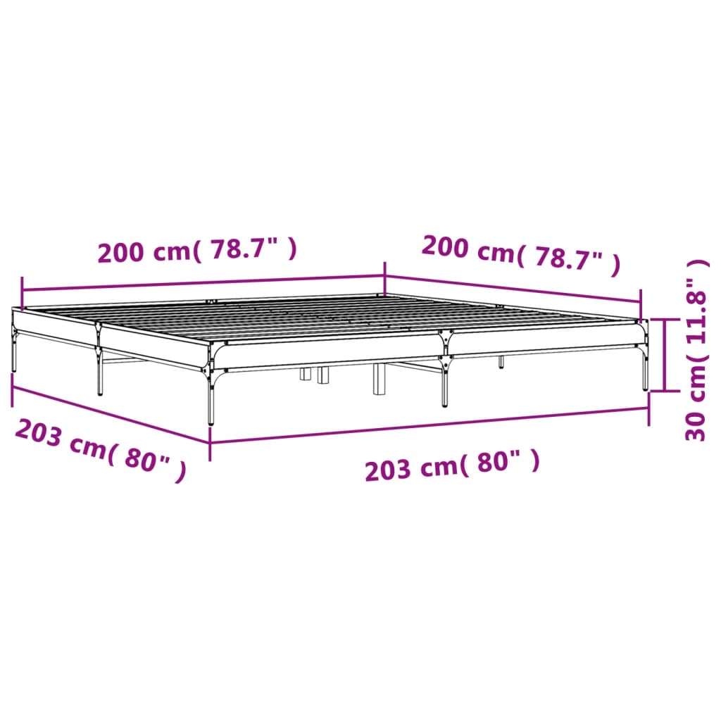 Okvir za krevet smeđi hrast 200x200cm konstruirano drvo i metal