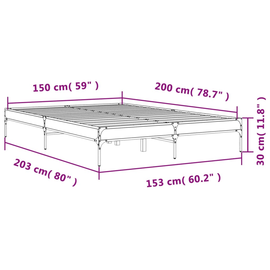 Okvir za krevet crni 150x200 cm konstruirano drvo i metal