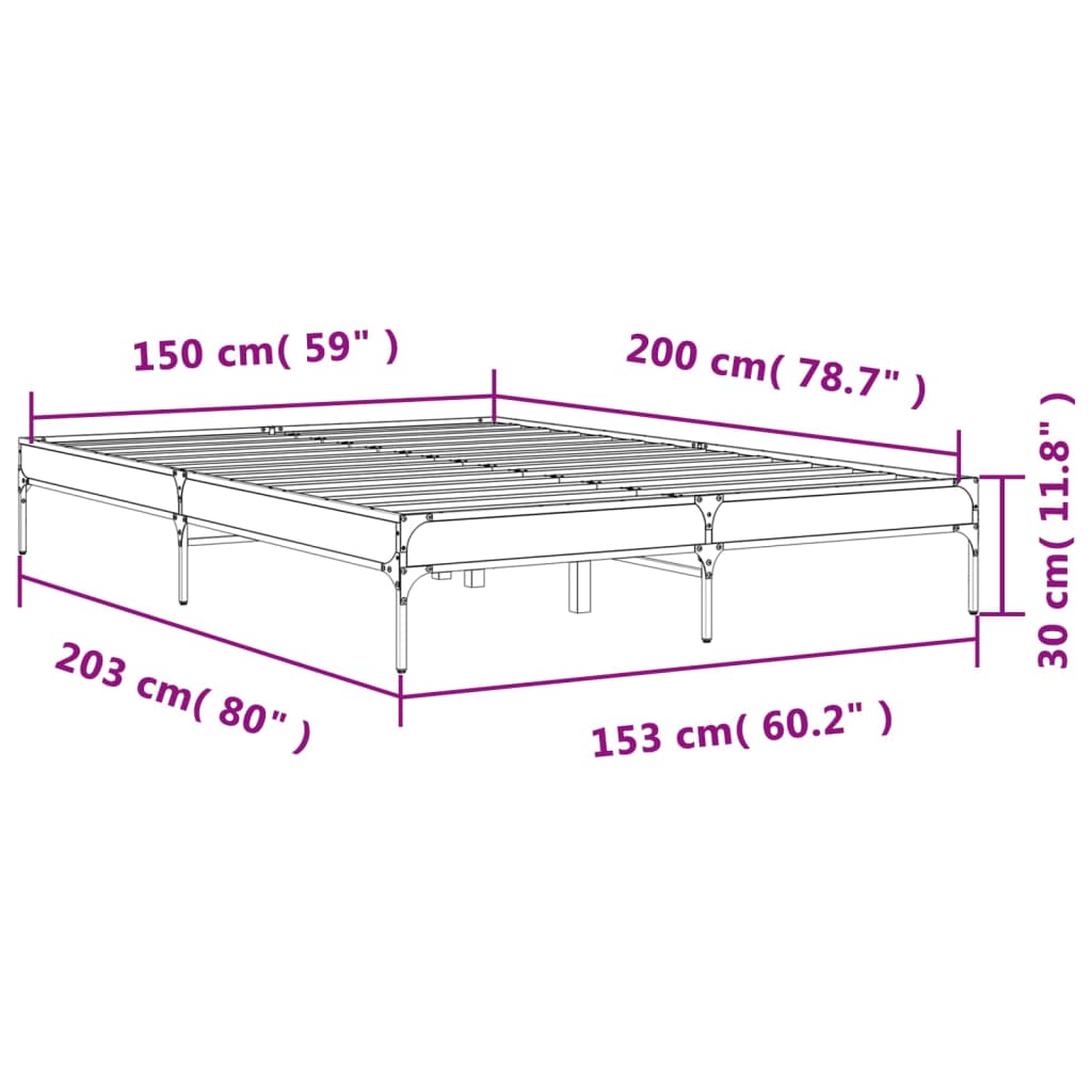 Okvir za krevet smeđi hrast 150x200cm konstruirano drvo i metal