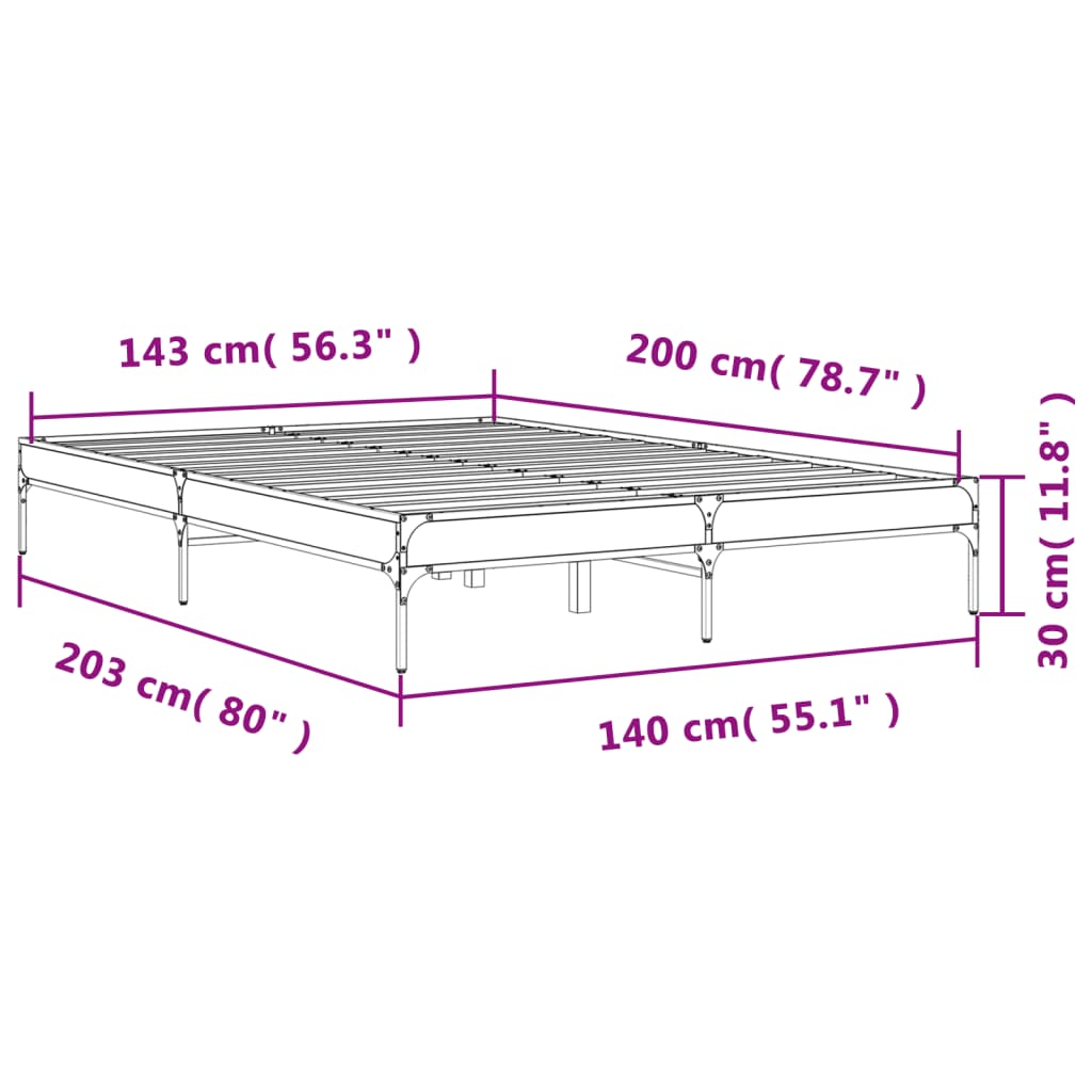 Okvir kreveta boja hrasta 140x200cm konstruirano drvo i metal