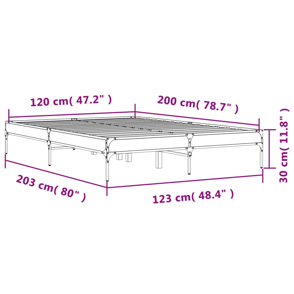 Okvir kreveta boja hrasta 120x200 cm konstruirano drvo i metal
