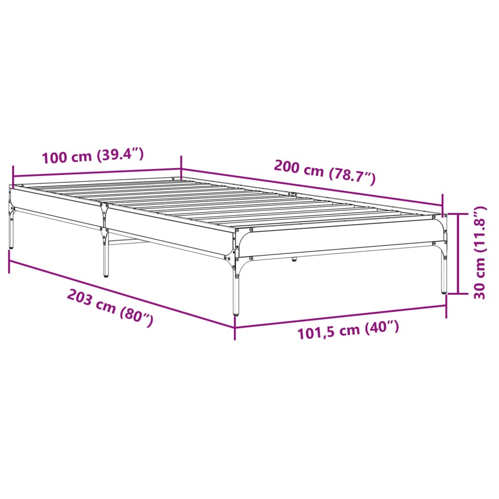 Okvir za krevet crni 100x200 cm konstruirano drvo i metal