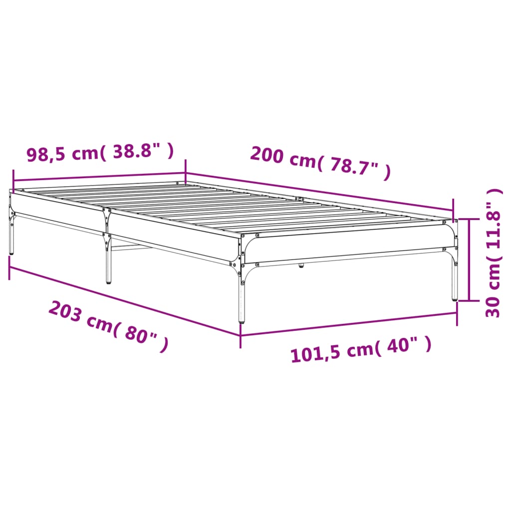 Okvir za krevet boja hrasta 100x200cm konstruirano drvo i metal