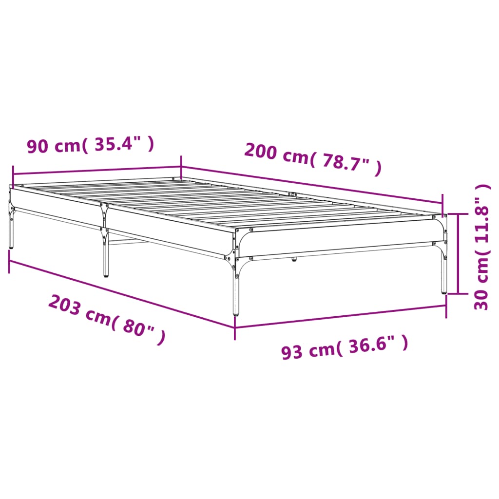 Okvir kreveta crni 90 x 200 cm konstruirano drvo i metal