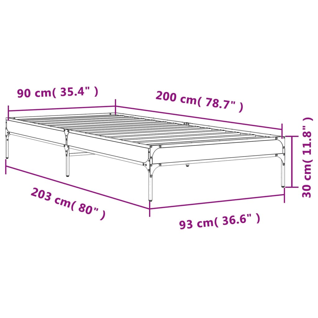 Okvir za krevet boja hrasta 90x200 cm konstruirano drvo i metal