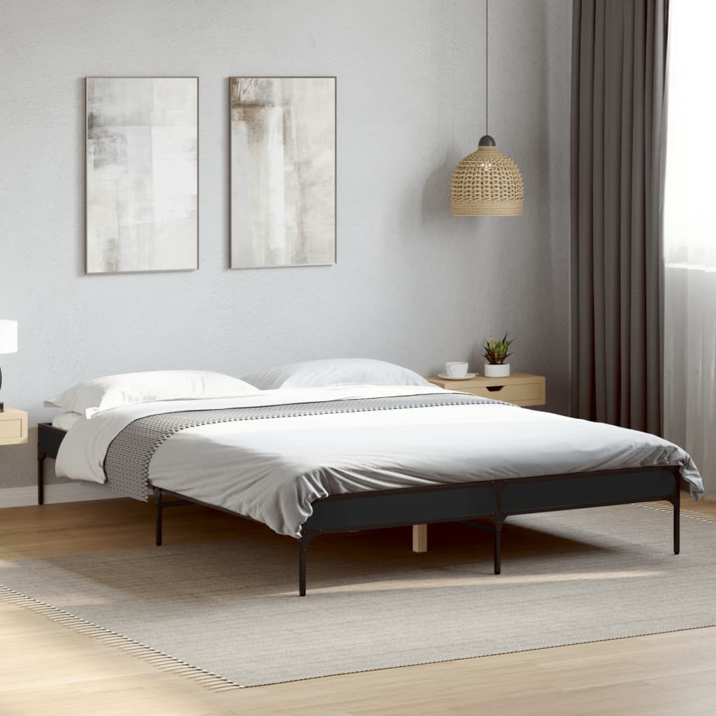 Okvir za krevet crni 135x190 cm konstruirano drvo i metal