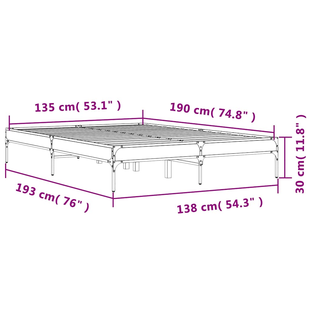 Okvir za krevet boja hrasta 135x190cm konstruirano drvo i metal