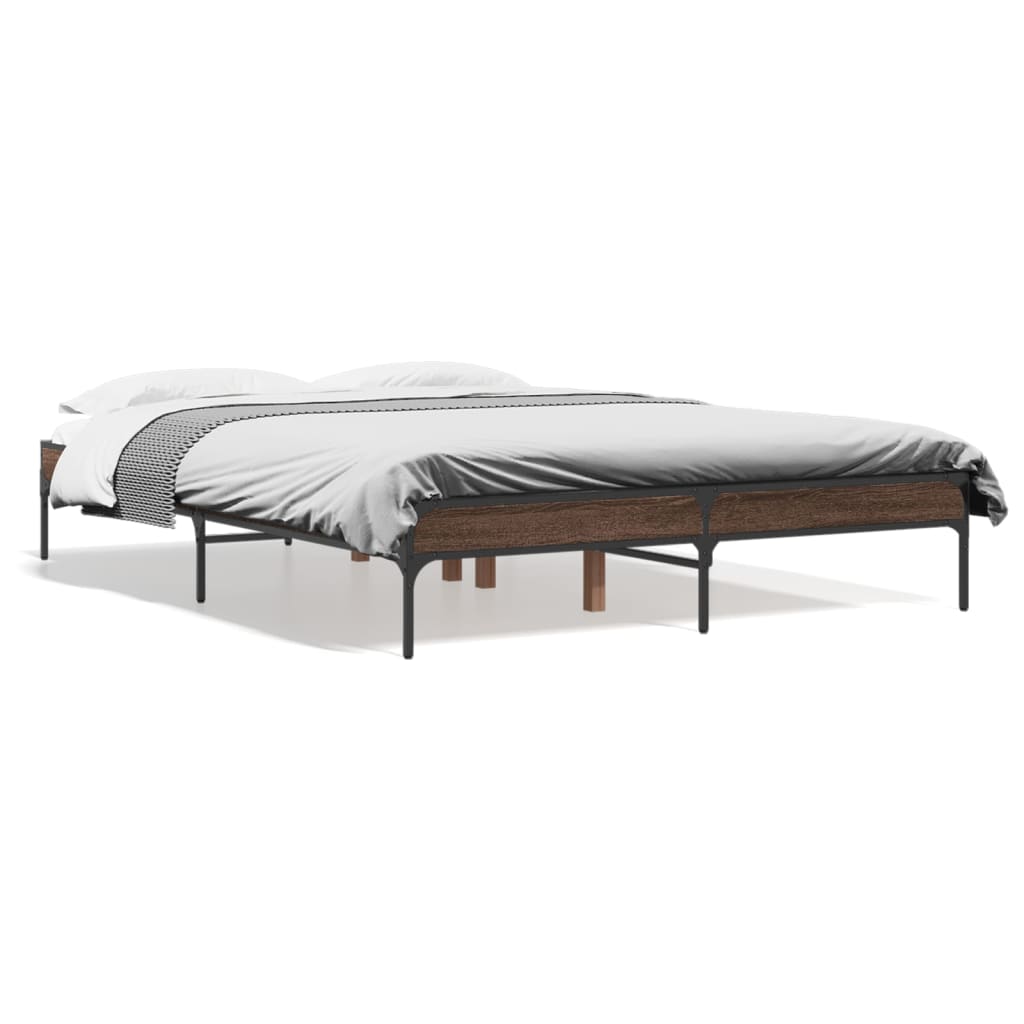 Okvir za krevet smeđi hrast 135x190cm konstruirano drvo i metal