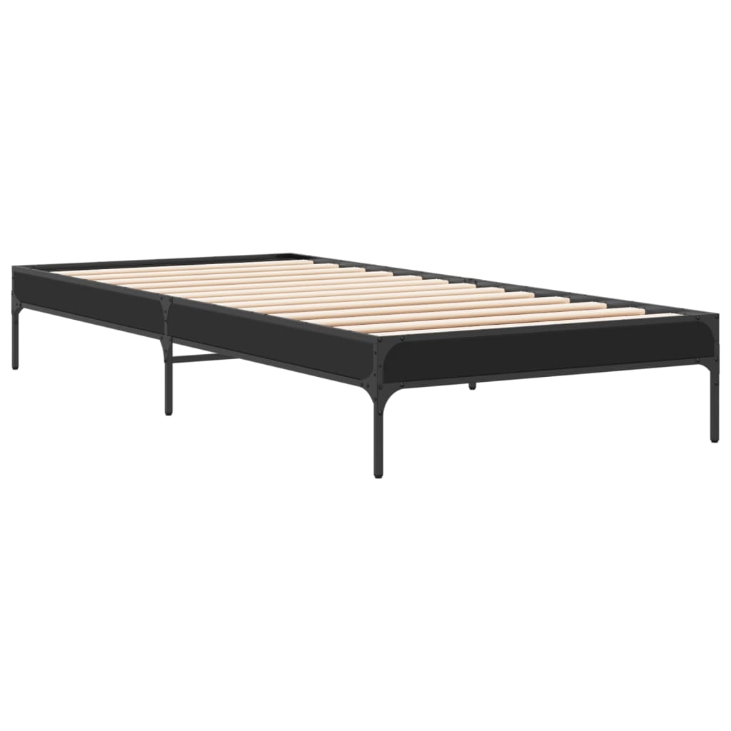 Okvir za krevet crni 75 x 190 cm od konstruirano drvo i metal