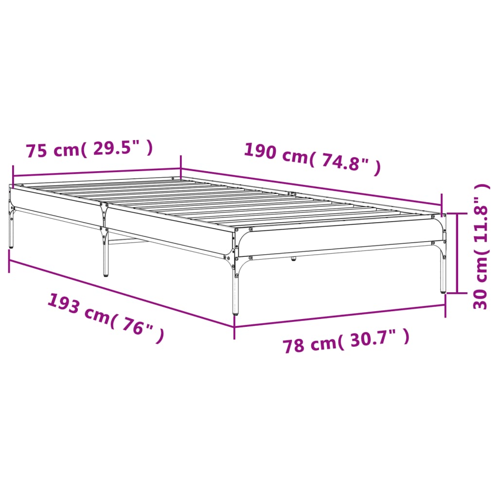 Okvir za krevet boja hrasta 75x190 cm konstruirano drvo i metal