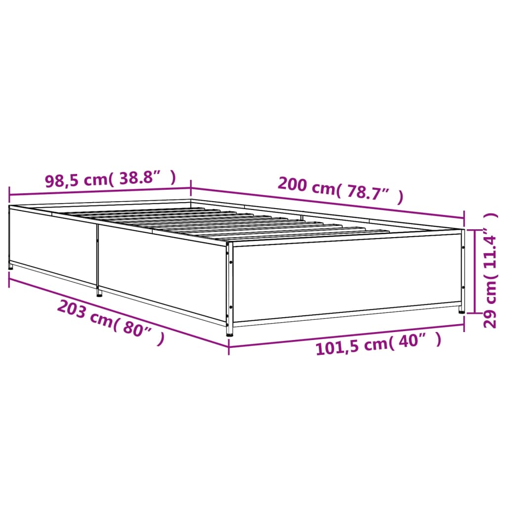 Okvir za krevet boja hrasta 120x200cm konstruirano drvo i metal