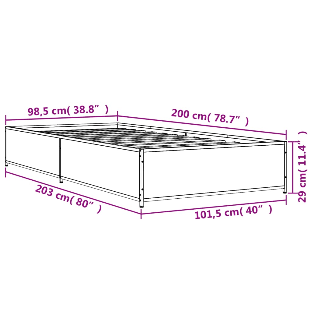 Okvir za krevet boja hrasta 100x200cm konstruirano drvo i metal