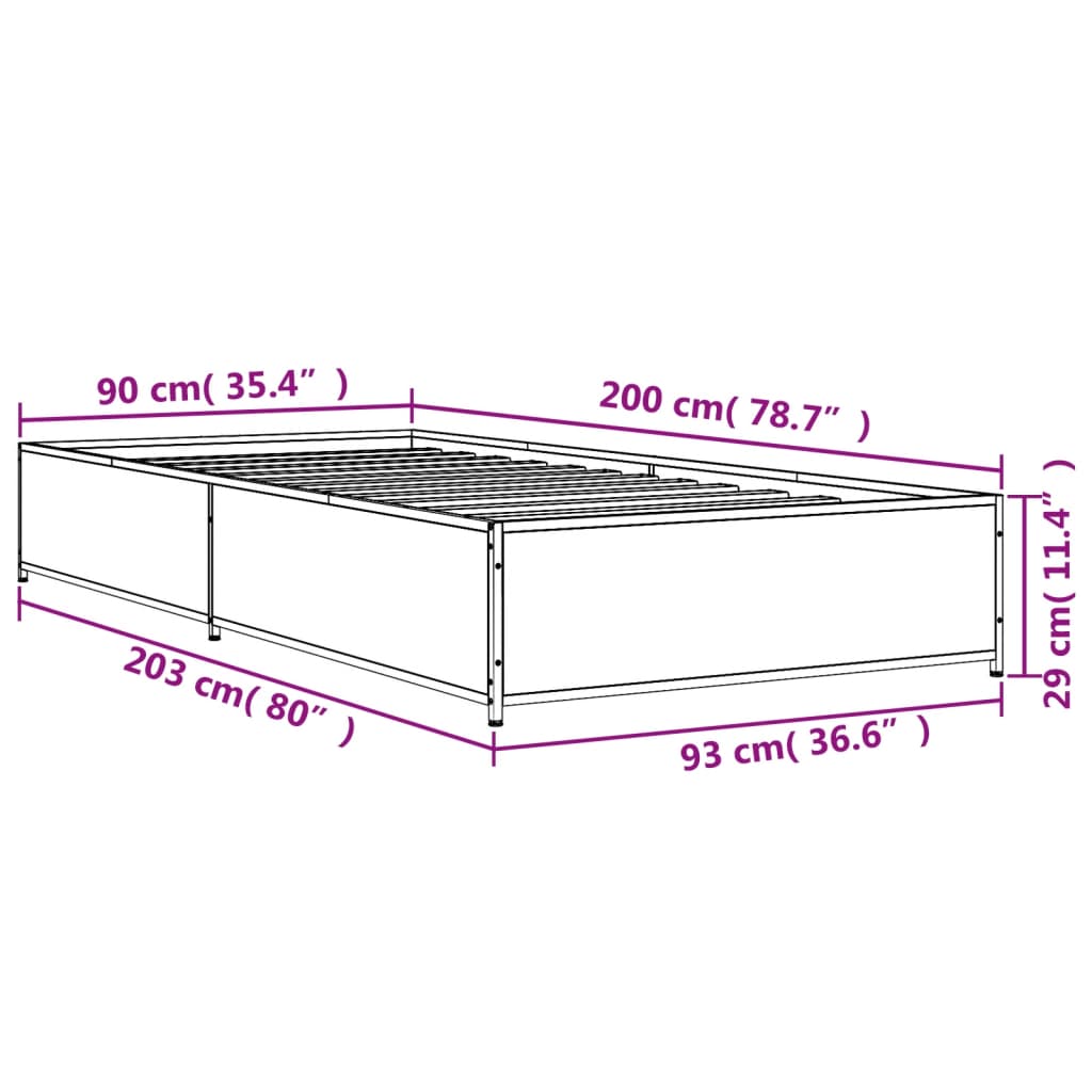 Okvir za krevet boja hrasta 90x200 cm konstruirano drvo i metal