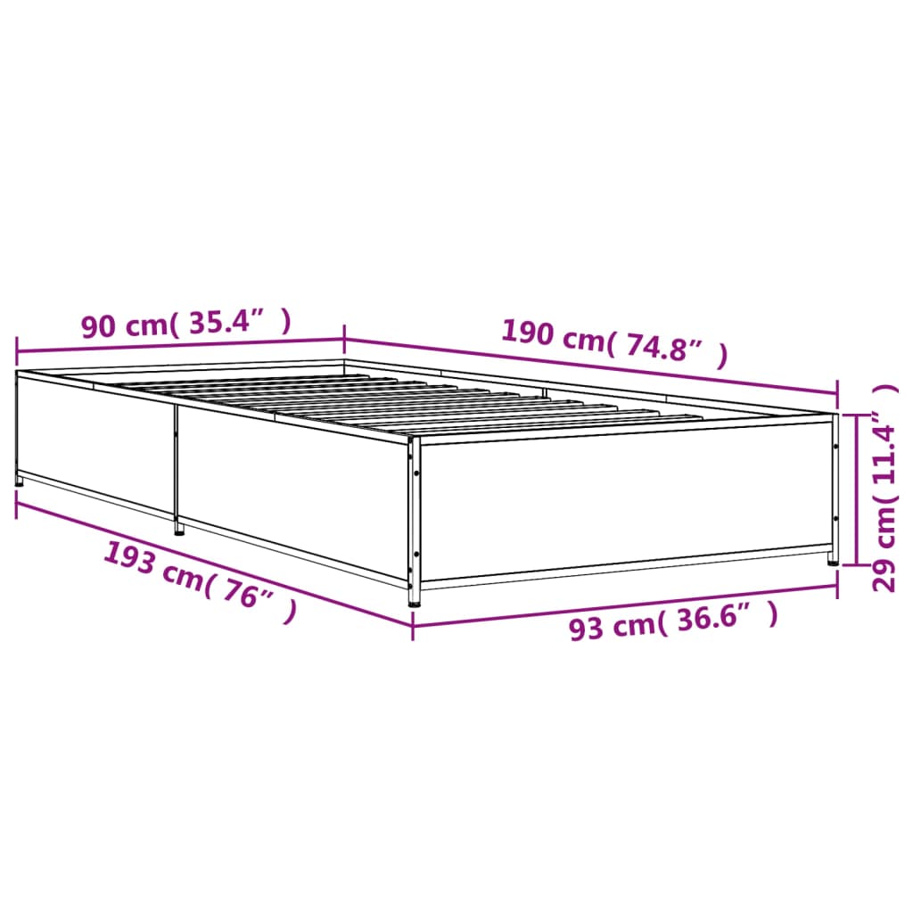 Okvir kreveta boja hrasta 90 x 190 cm konstruirano drvo i metal