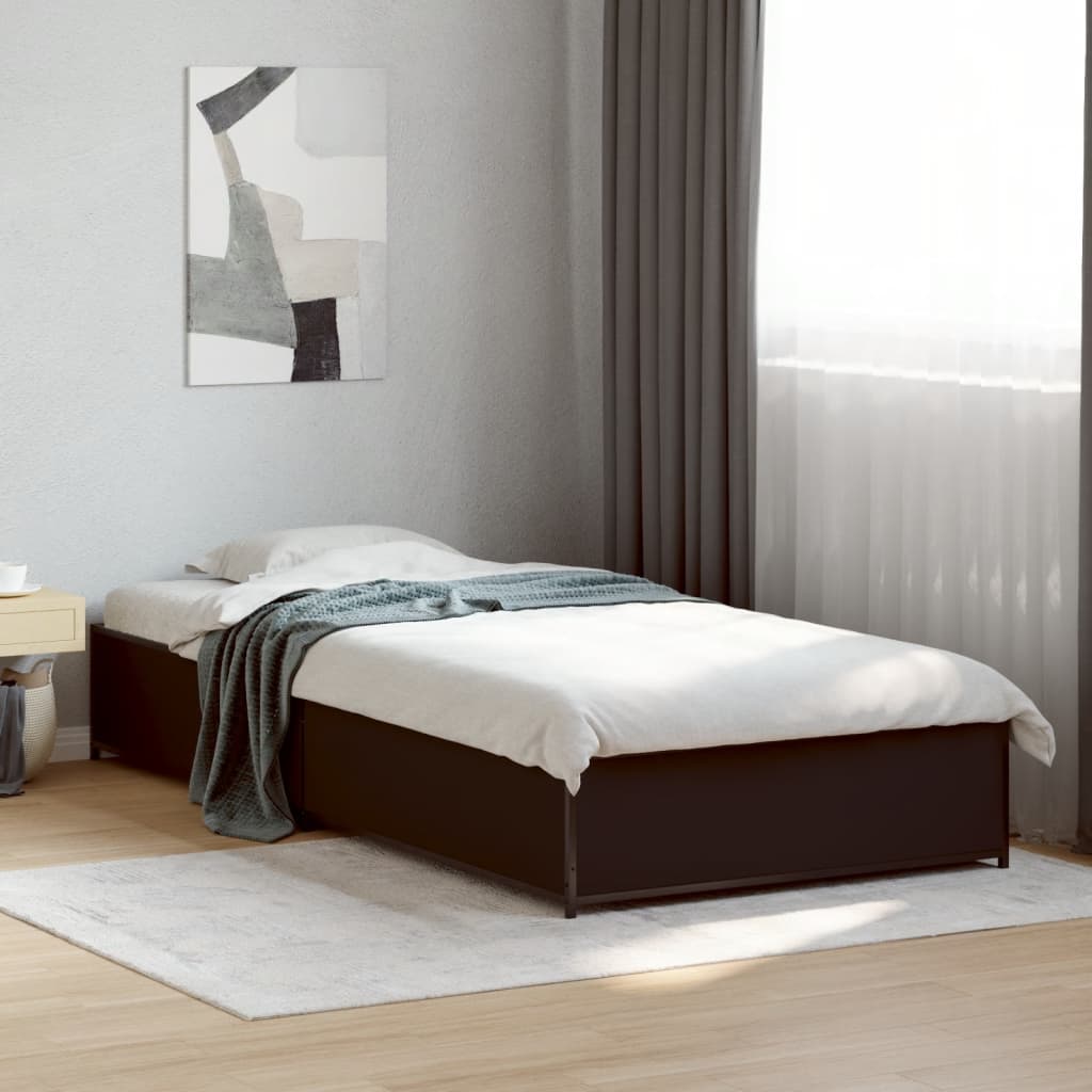 Okvir za krevet crni 75 x 190 cm od konstruirano drvo i metal