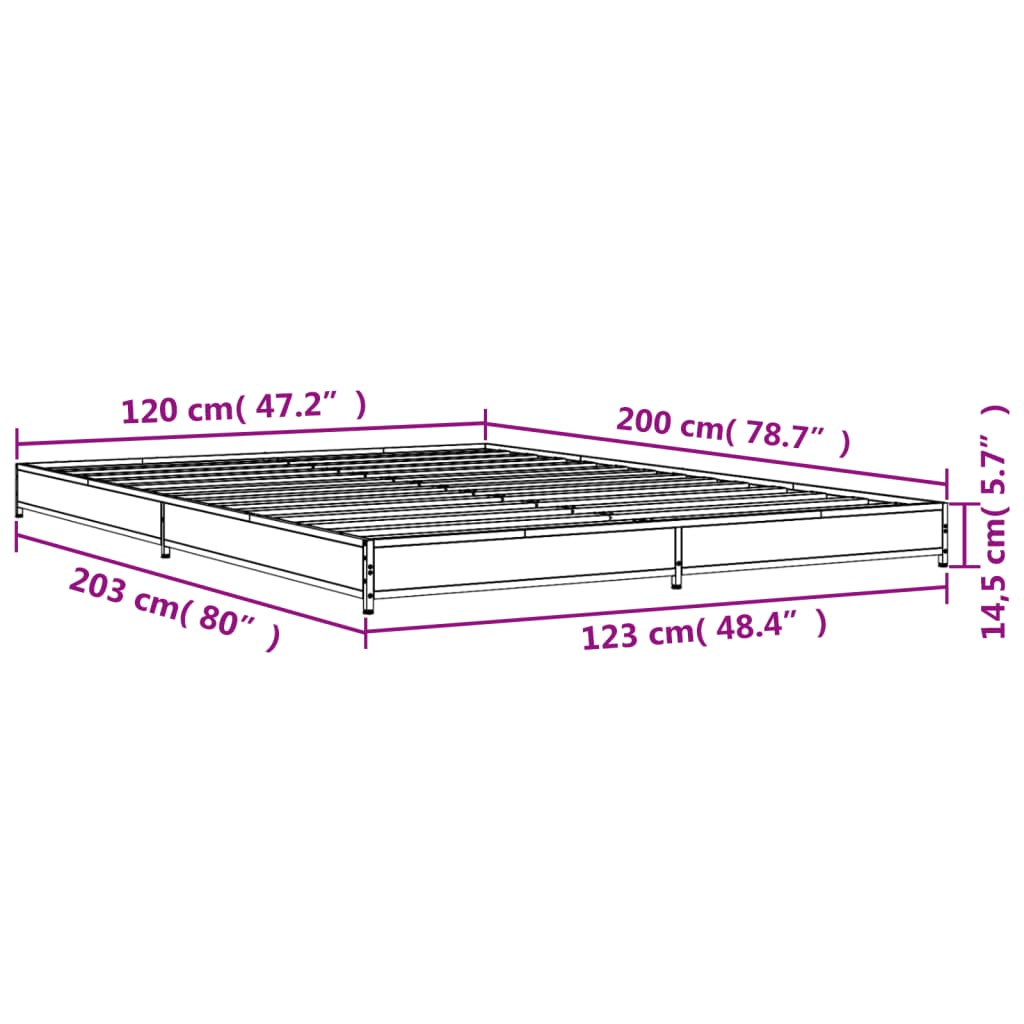 Okvir kreveta boja hrasta 120x200 cm konstruirano drvo i metal
