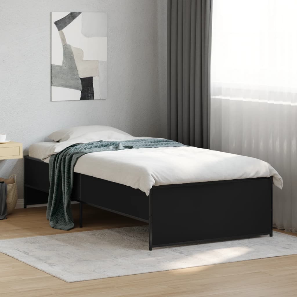 Okvir kreveta crni 90 x 200 cm konstruirano drvo i metal