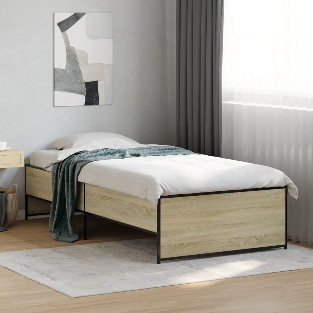 Okvir za krevet boja hrasta 75x190 cm konstruirano drvo i metal