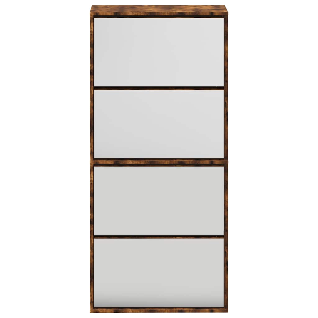 Ormarić za cipele s ogledalom 4 razine boja hrasta 63x17x134 cm