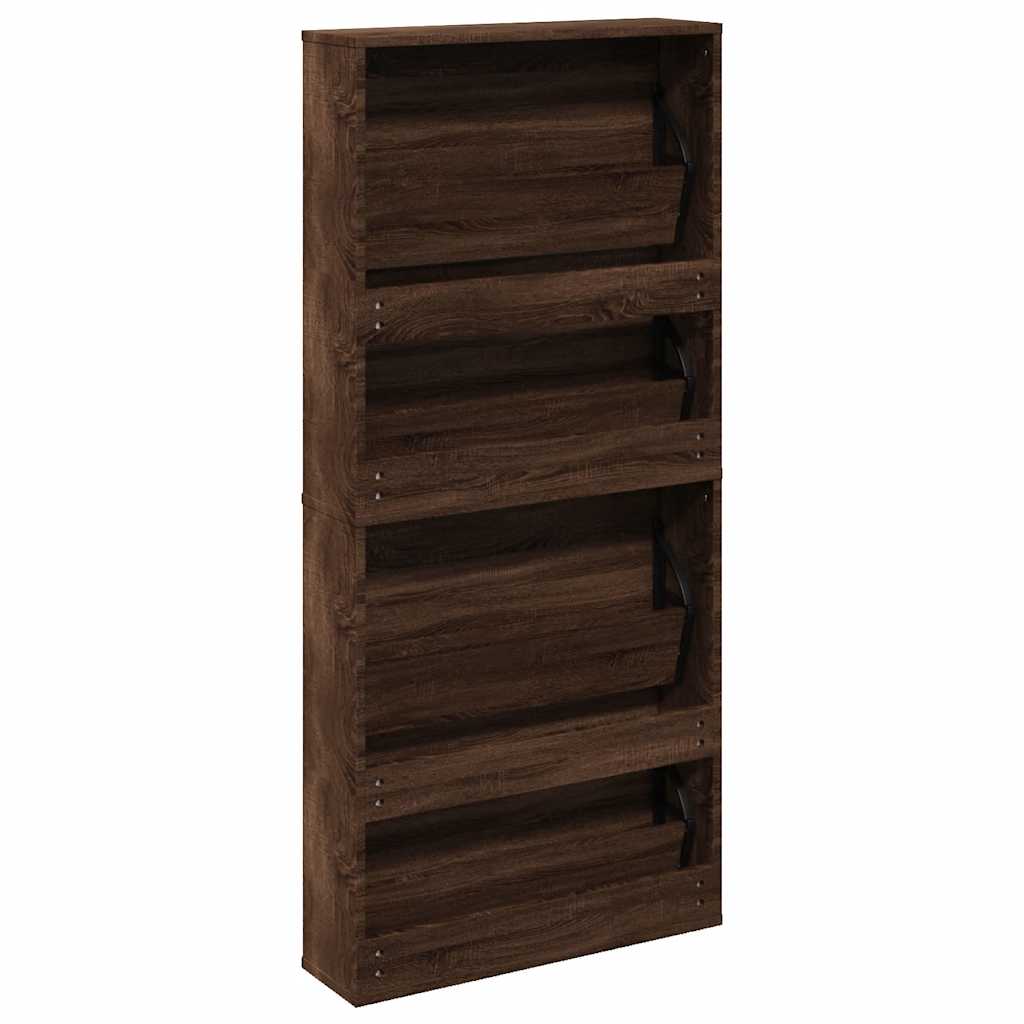 Ormarić za cipele s ogledalom 4razine Smeđi hrast 63x17x134 cm