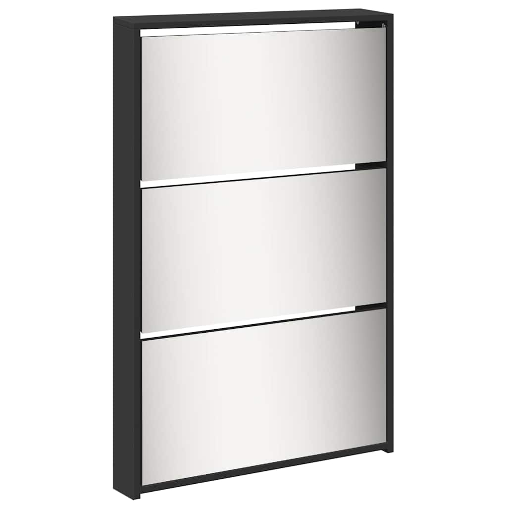 Ormarić za cipele s ogledalom 5 razina crni 63 x 17 x 169,5 cm