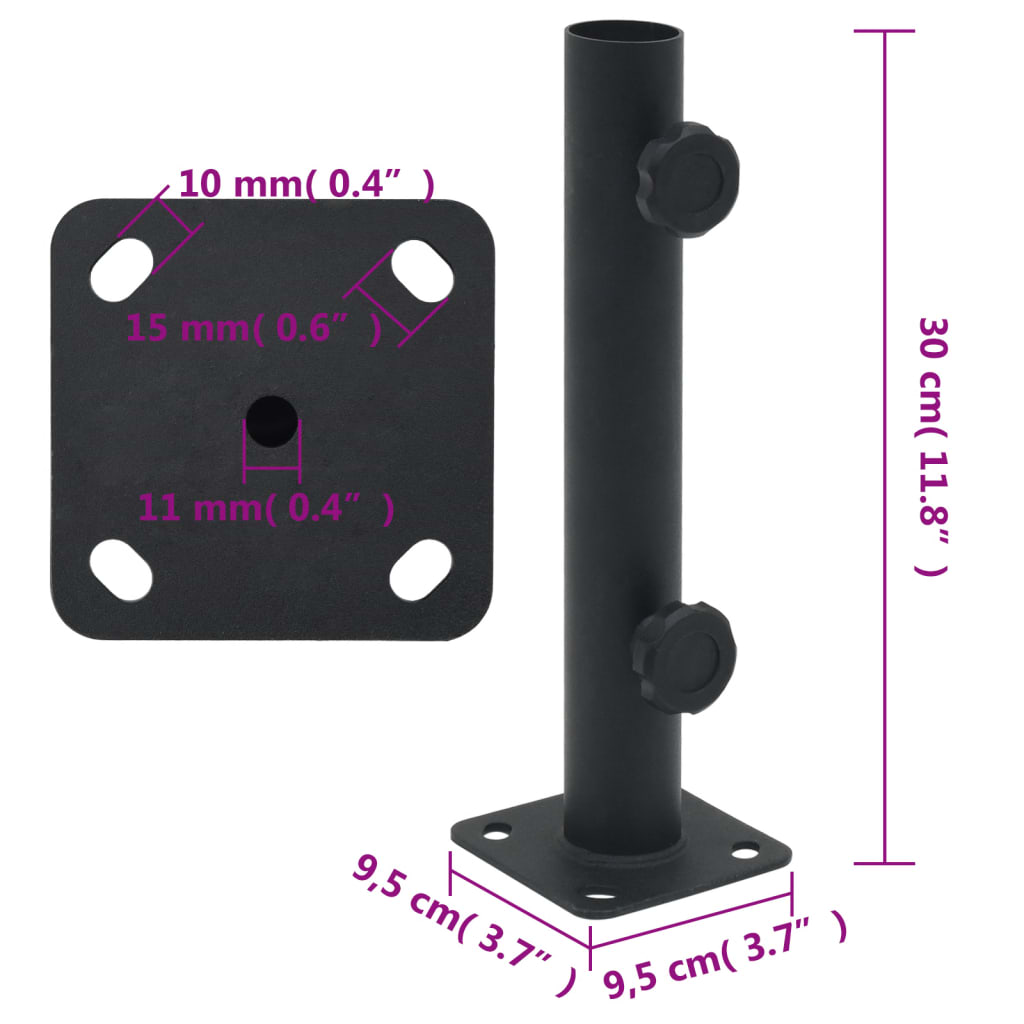 Baza suncobrana za stup Ø 32/34/38 mm mat crna čelična