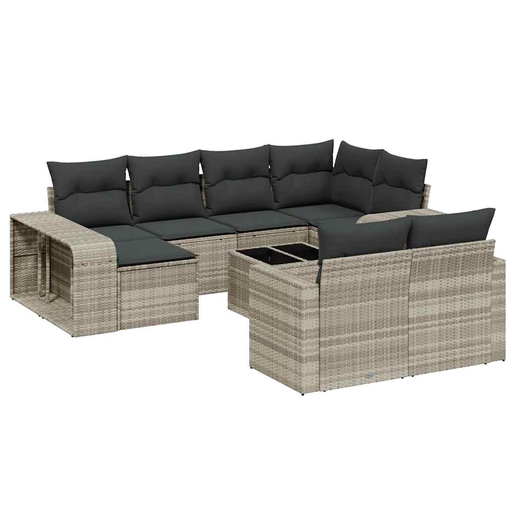 11-dijelni set vrtnih sofa poliratan s jastucima svijetlosivi