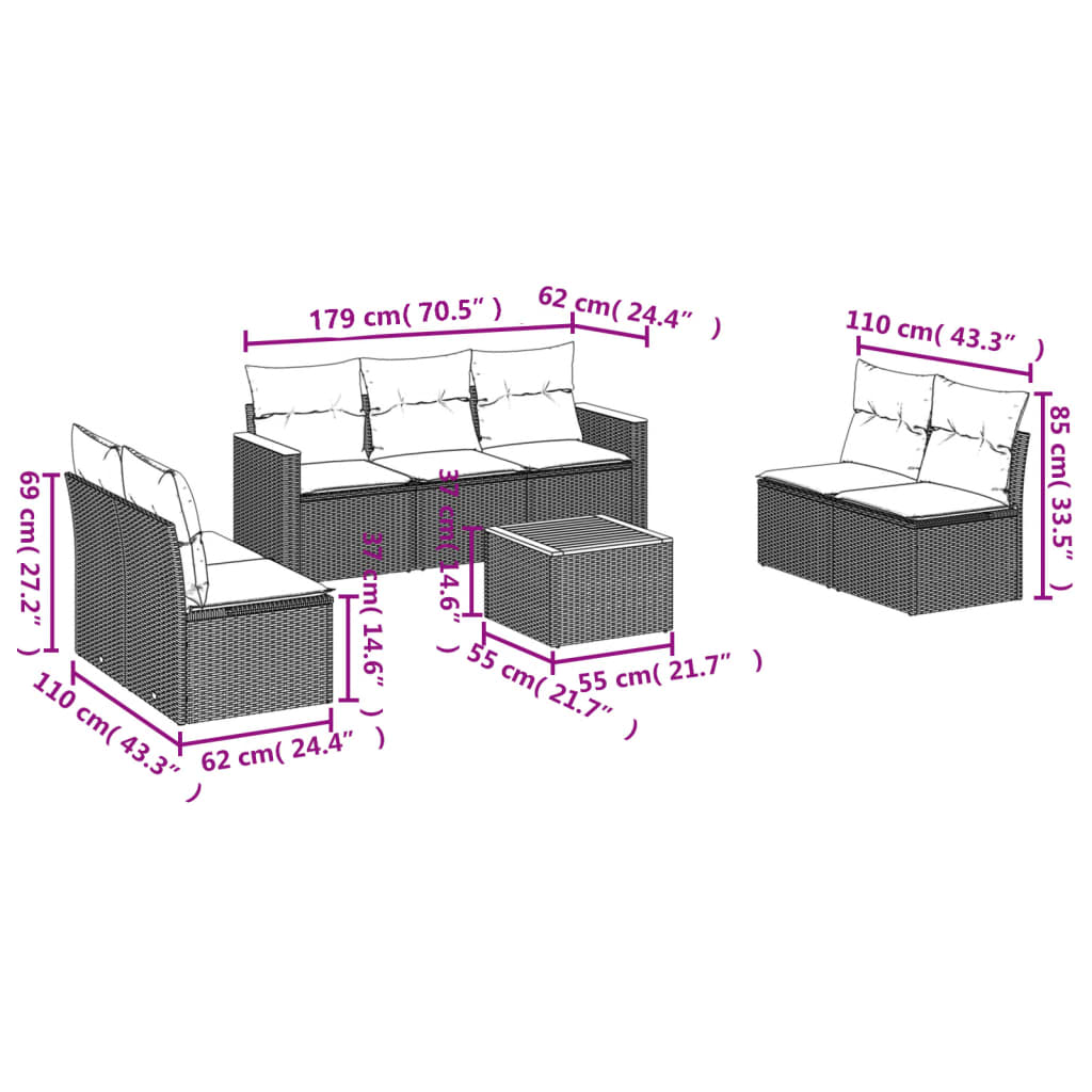 8-dijelni set vrtnih sofa s jastucima bež od poliratana