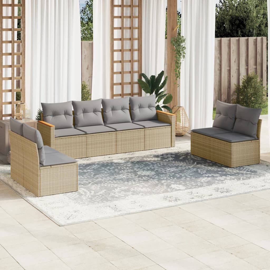 8-dijelni set vrtnih sofa s jastucima bež od poliratana